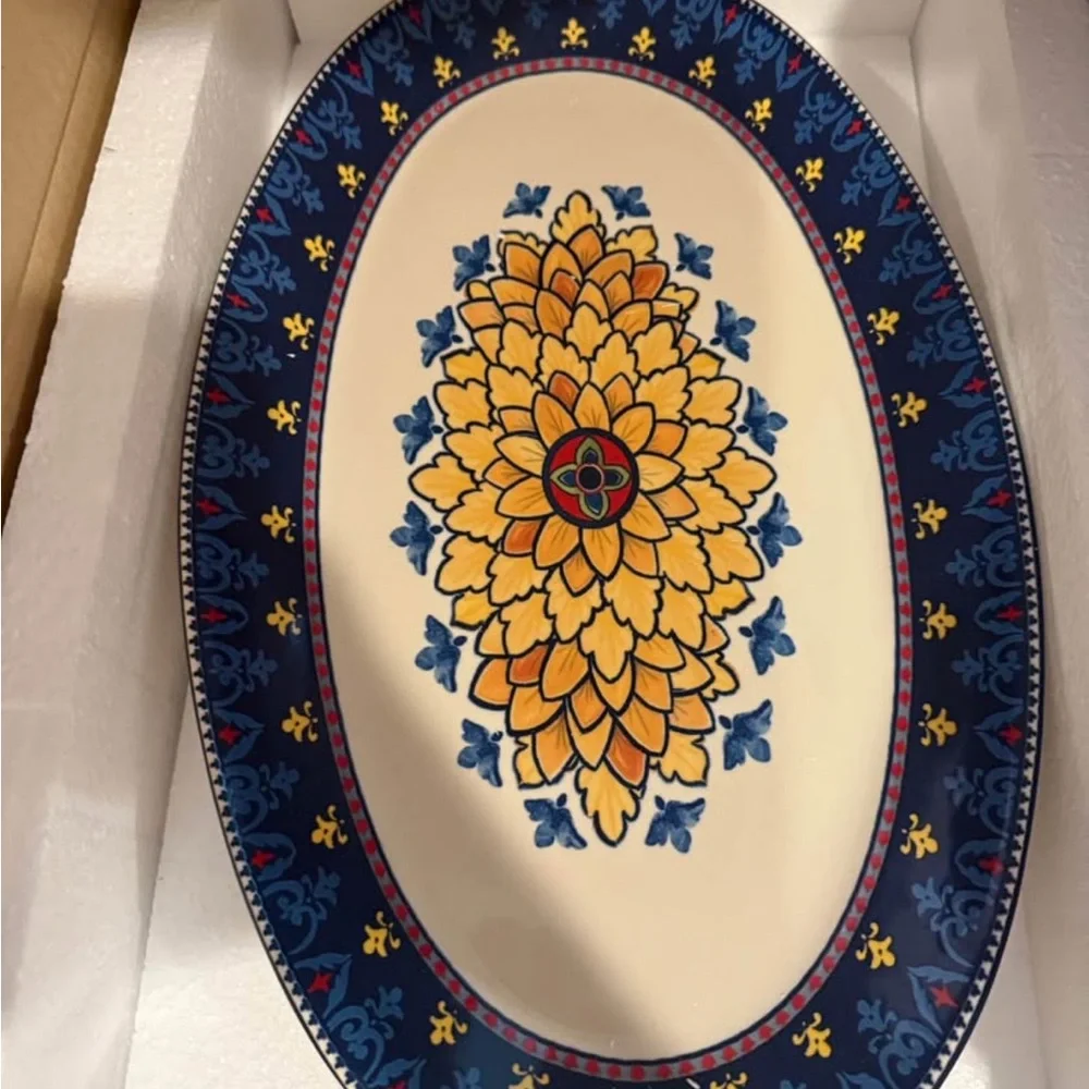 Williams Sonoma Sicily Ceramic Oval Platter Blue and Yellow Oval Serving 17’